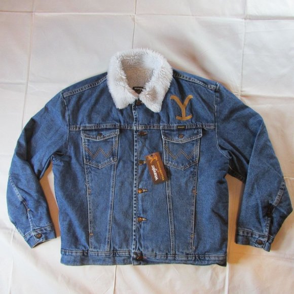 Wrangler Yellowstone Men's Large Sherpa Lined Denim Jean Jacket - Picture 1 of 6